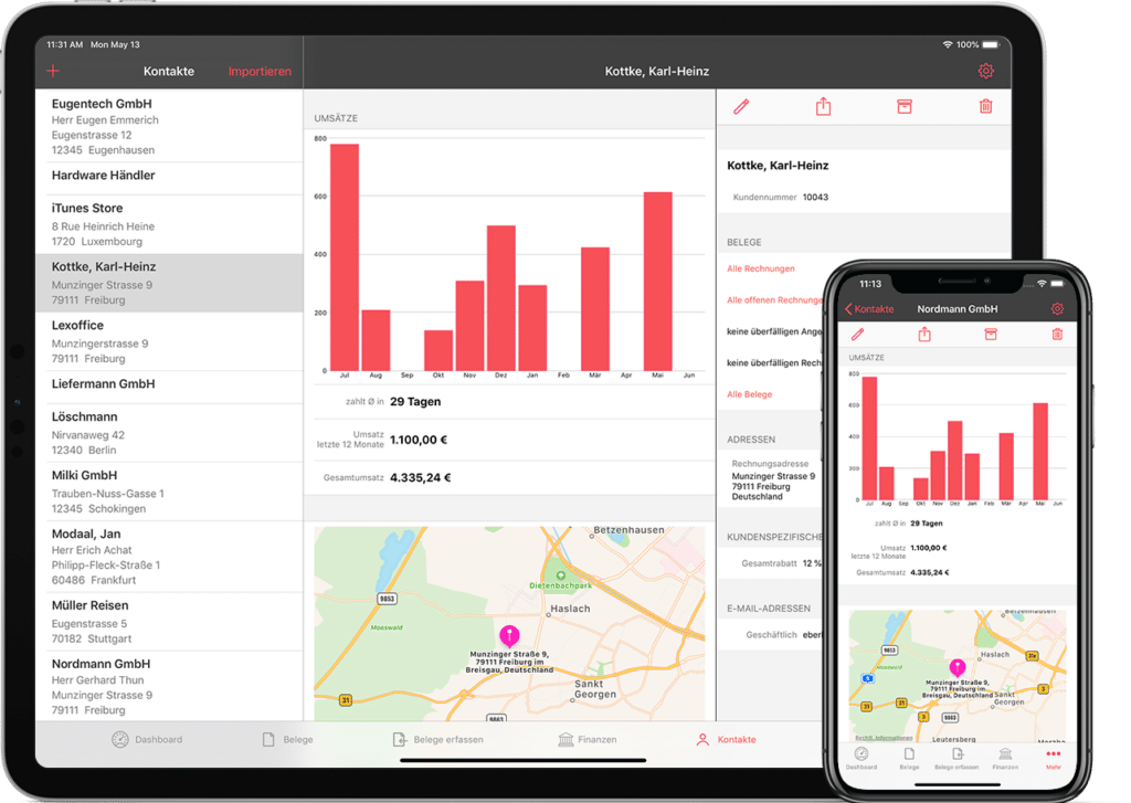 Lexware Office mobile Kontaktverwaltung