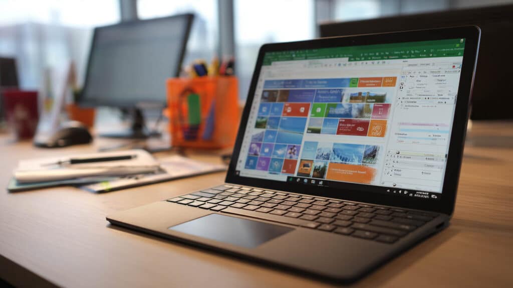 Office: Laptop auf Schreibtisch